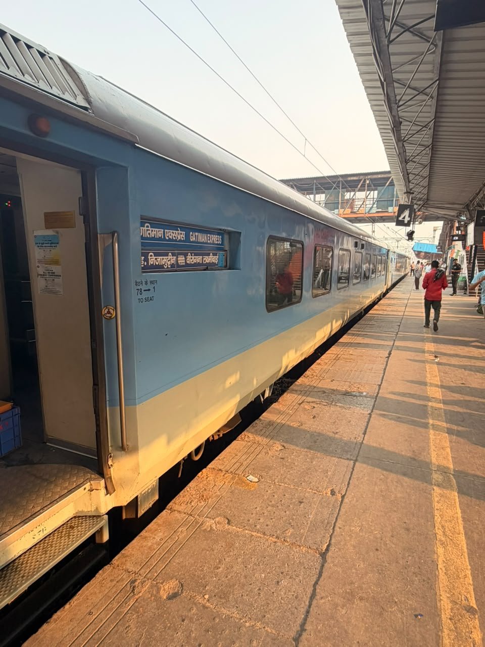 Gatimaan Express train at the railway station for a Same Day Agra Taj Mahal Tour from Delhi