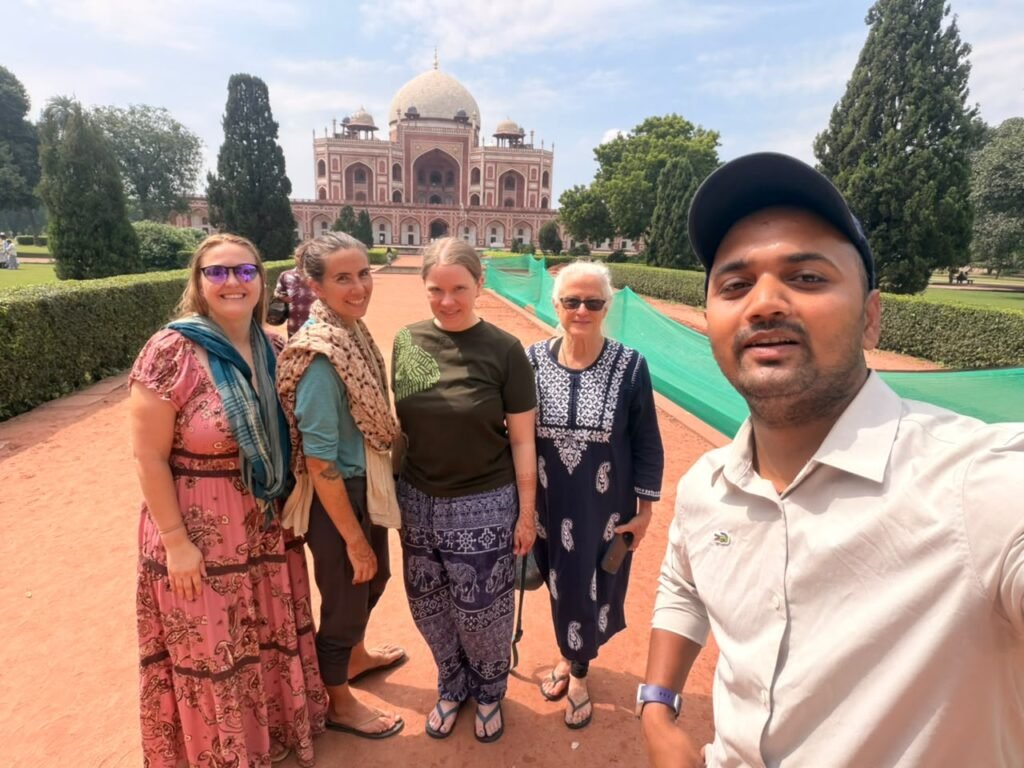 Golden Triangle Tour 4 Days with travelers at Humayun's Tomb in Delhi