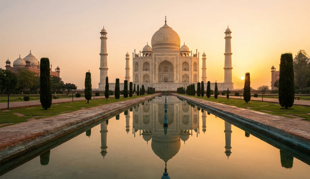uxury Taj Mahal sunrise view during a Golden Triangle Tour 5 Days.