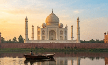 Majestic golden hour view of the Taj Mahal, the highlight of our highly recommended 2 days golden triangle tour in golden triangle india.