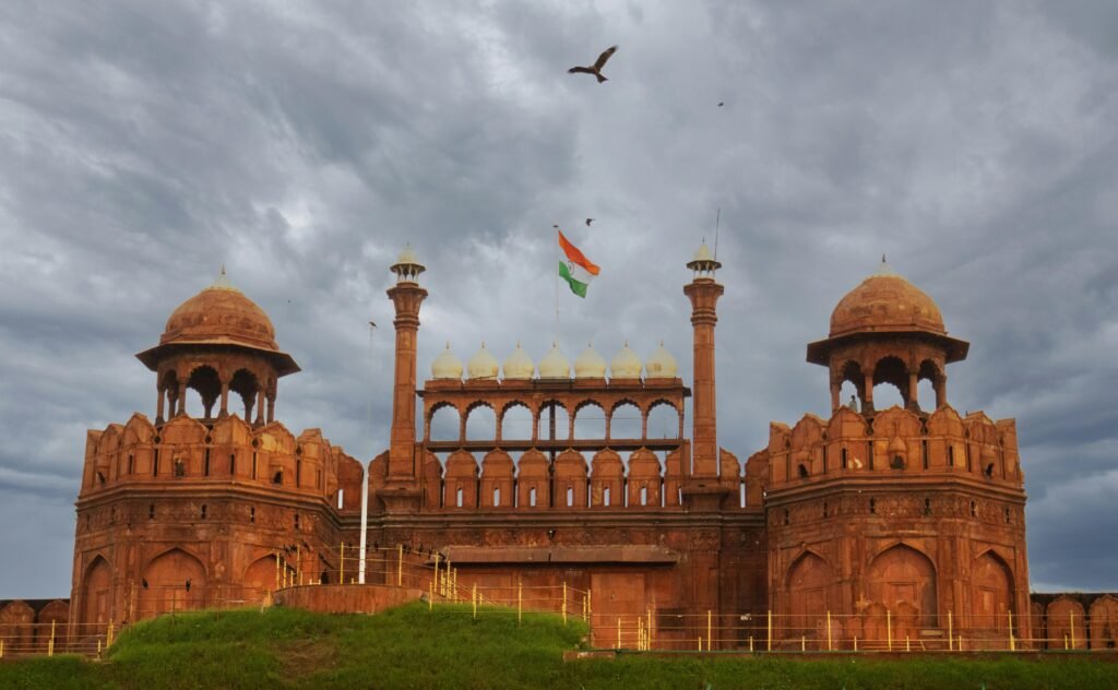 Red Fort Delhi UNESCO site with Mughal architecture and evening lights