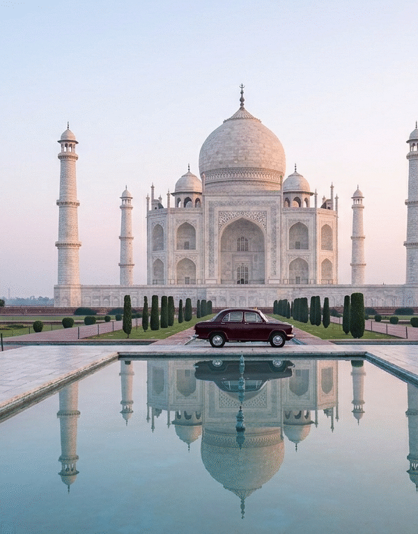 Professional sunrise view of the Taj Mahal for travelers using a Taj Mahal E Ticket on a curated luxury trip, including visits to the Lal Qila of Agra