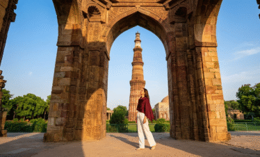 A premium vacation in India in New Delhi featuring historical sightseeing at the Qutub Minar and Jama Masjid as part of a luxury Golden Triangle tour.