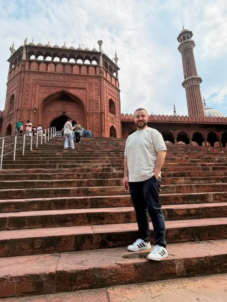 Traveler visiting Jama Masjid in Delhi on a 2 Days Golden Triangle Tour