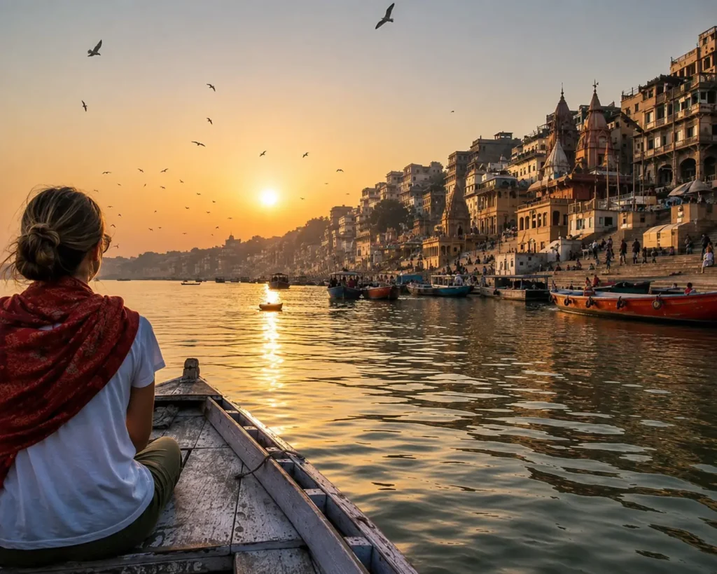 Golden Triangle Tour with Varanasi by boat at sunset along the Ganges