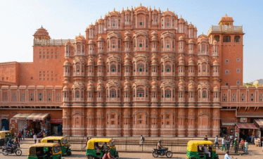 A vibrant panoramic view of the 'Pink City' of Jaipur, India, showing the historic urban landscape explored on our comprehensive golden triangle india trips.