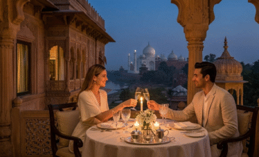 Indulge in premium, candlelit dining with views of the Taj Mahal on our luxury tour.