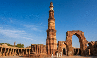 The Qutub Minar, a distinct architectural landmark on your 2-Day Delhi and Agra tour.