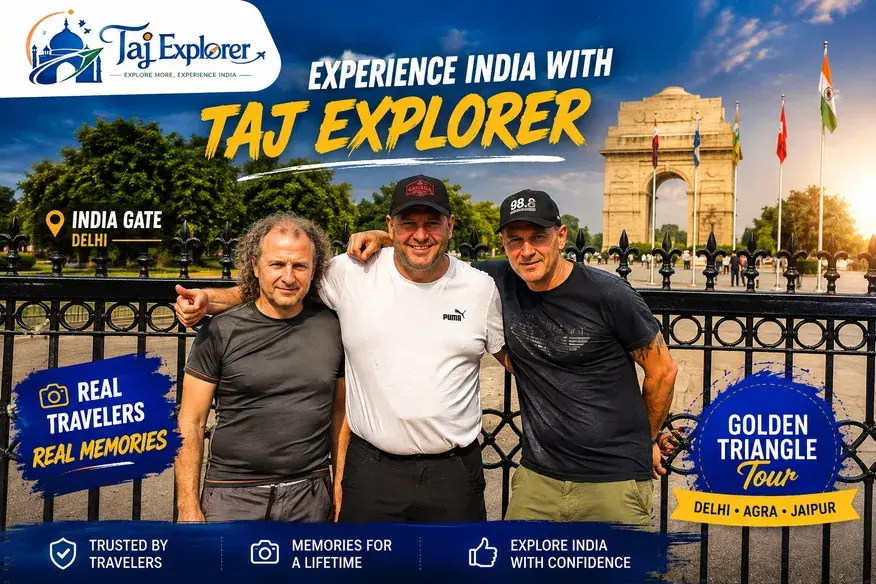 Golden Triangle Tour 6 Days tourists visiting the Taj Mahal in Agra