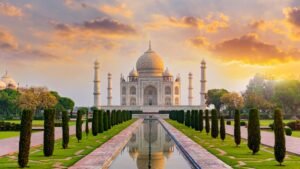 Golden sunrise light over the Taj Mahal, one of the best destinations to visit in India