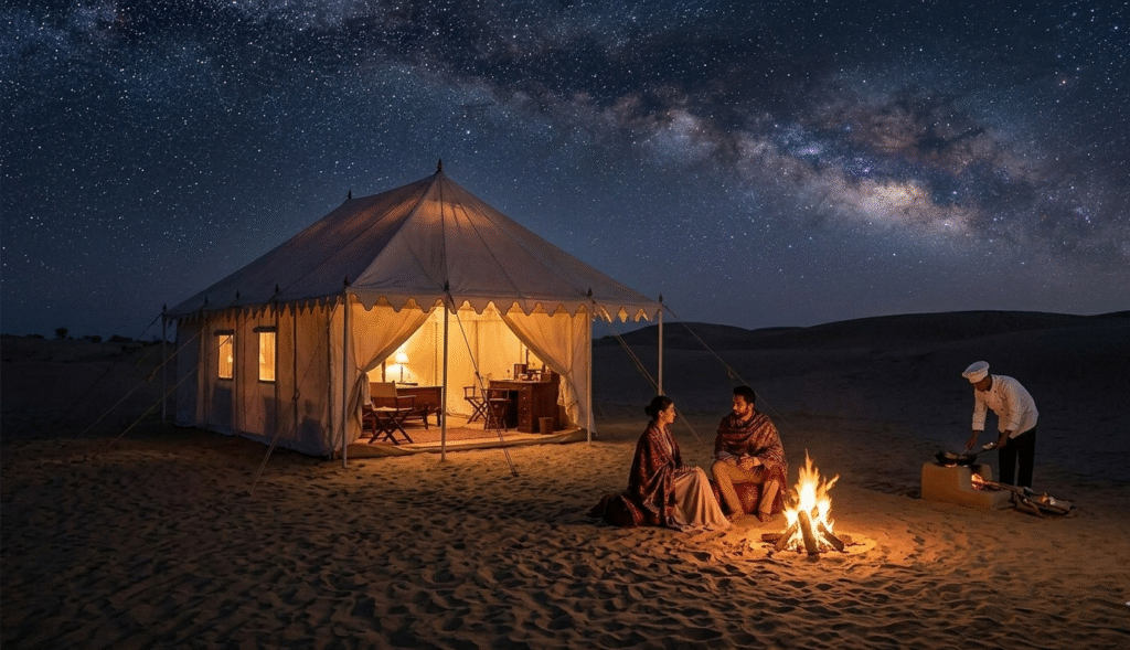 Elite glamping in the Thar Desert under the stars during a bespoke luxury India tour.