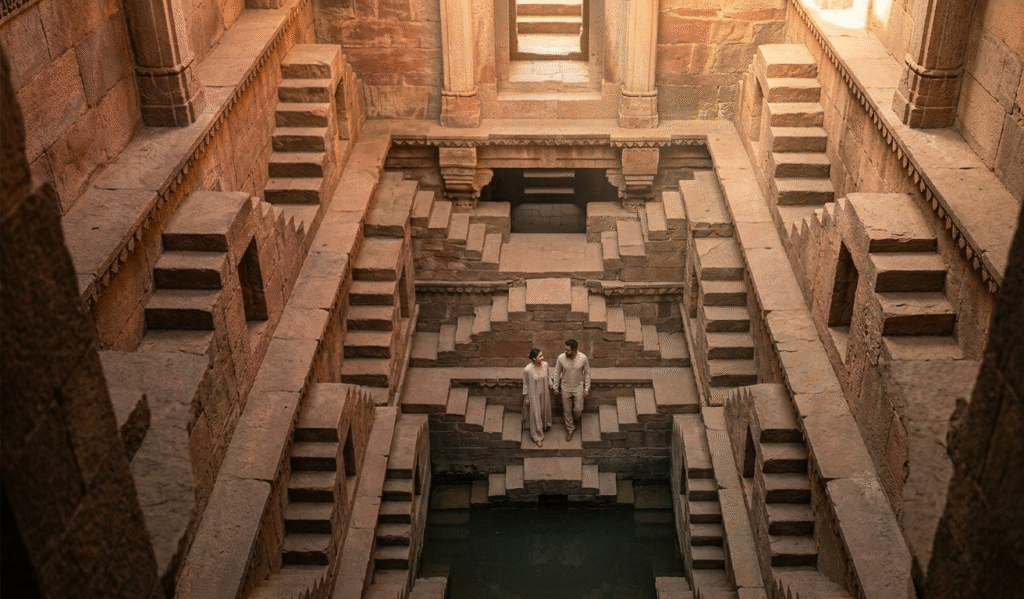 Heritage journeys through the hidden symmetrical stepwells of Shekhawati on a customized luxury India tour.