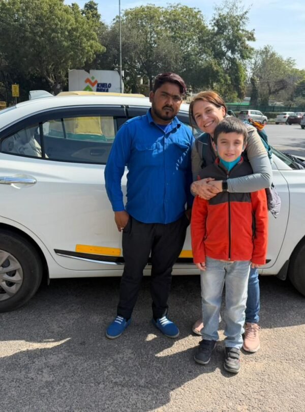 Family enjoying a same day Delhi tour by car with private transportation
