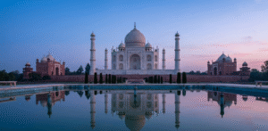 7 luxury golden triangle tours showcasing the stunning taj mahal blues during a private sunrise heritage journey.