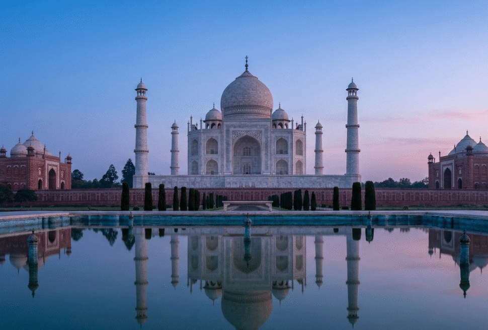 7 luxury golden triangle tours showcasing the stunning taj mahal blues during a private sunrise heritage journey.