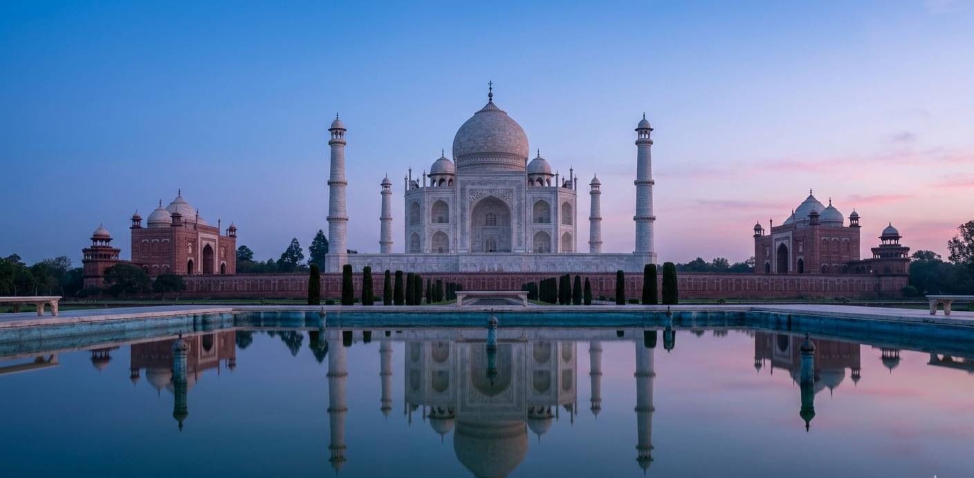 7 luxury golden triangle tours showcasing the stunning taj mahal blues during a private sunrise heritage journey.