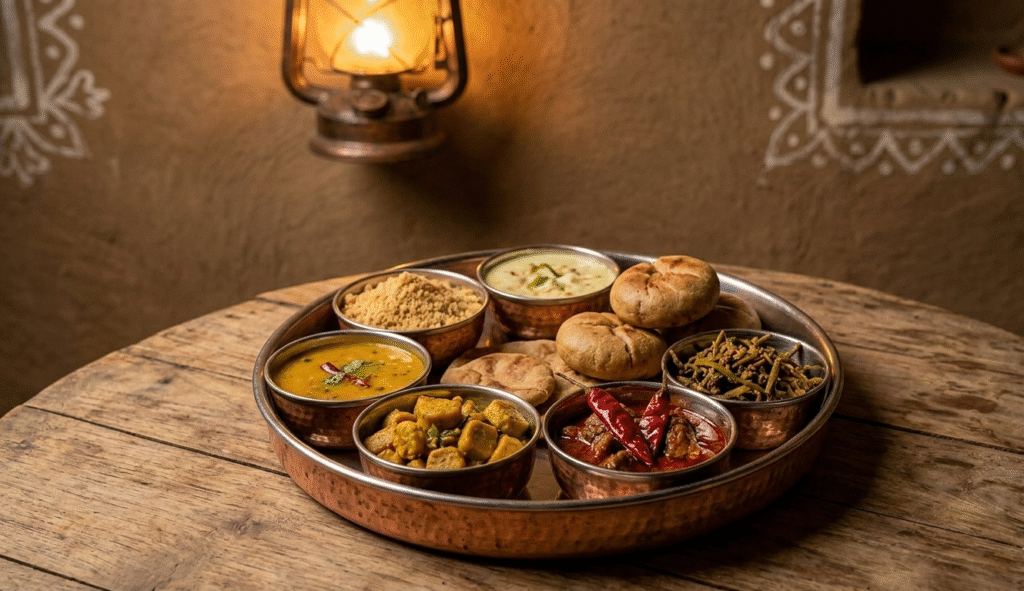 Traditional Jaipur dishes Rajasthani thali — good places to eat in Jaipur India cultural food guide.