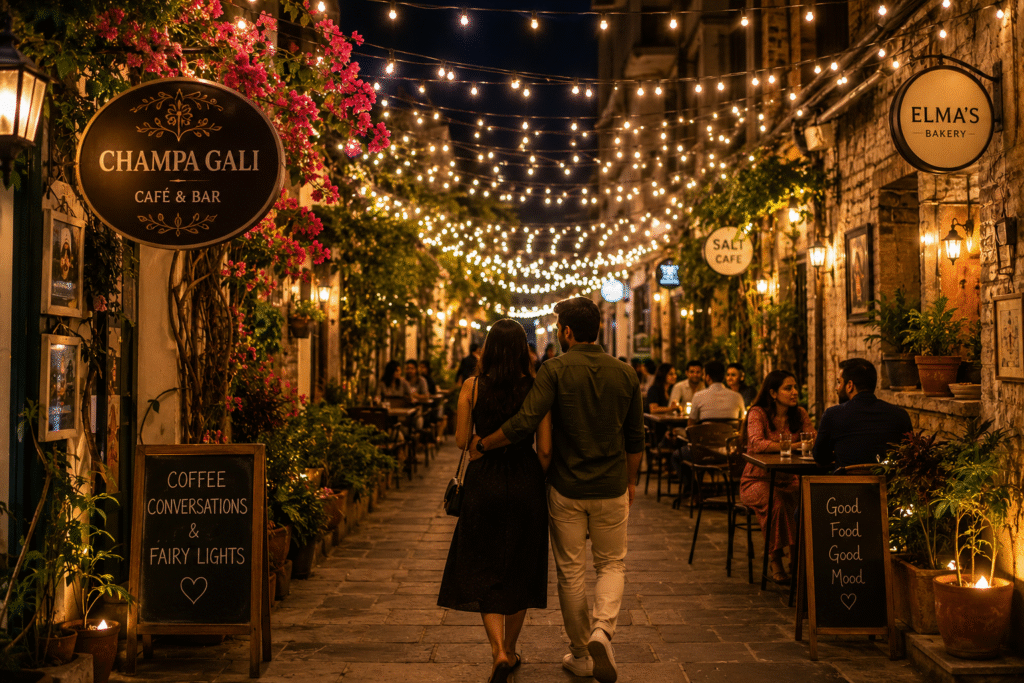 Fairy lights café date night in Delhi for couples