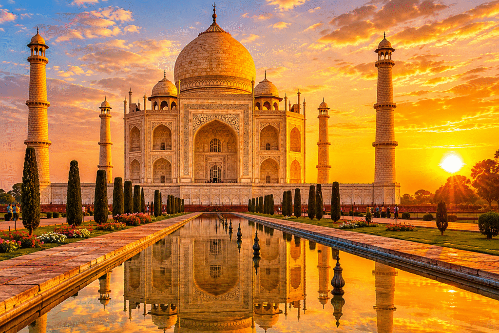 Golden Taj Mahal sunset view on private India tour
