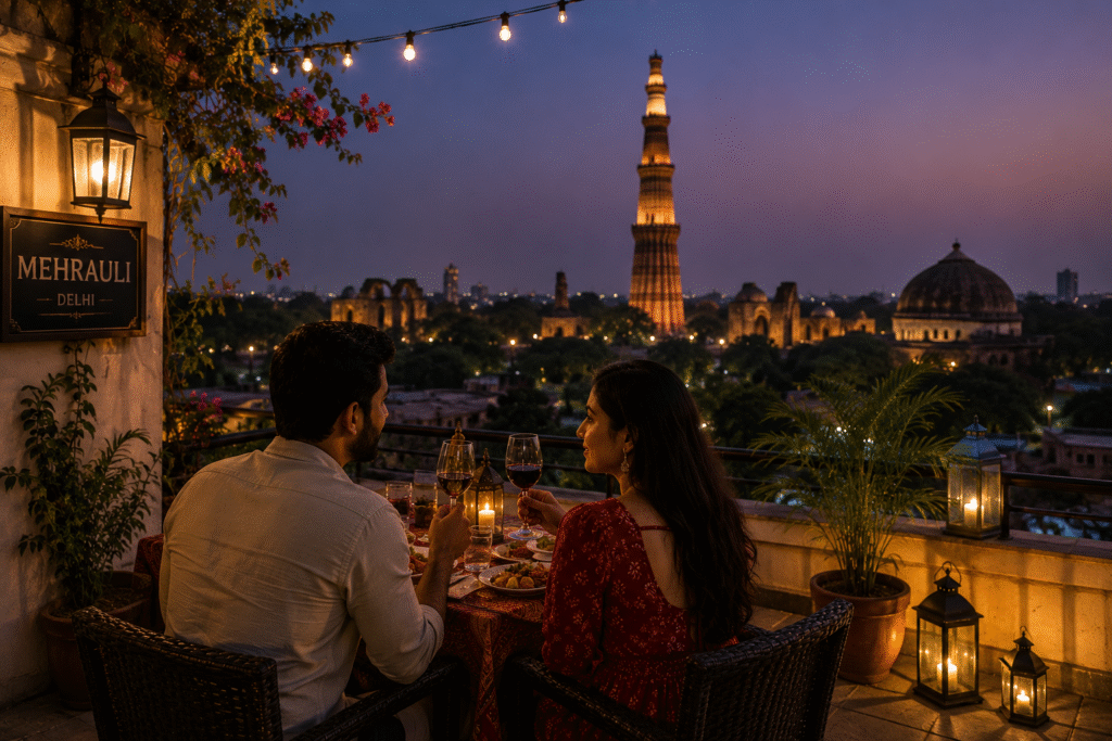 Luxury rooftop dining in delhi for couples near Qutub Minar