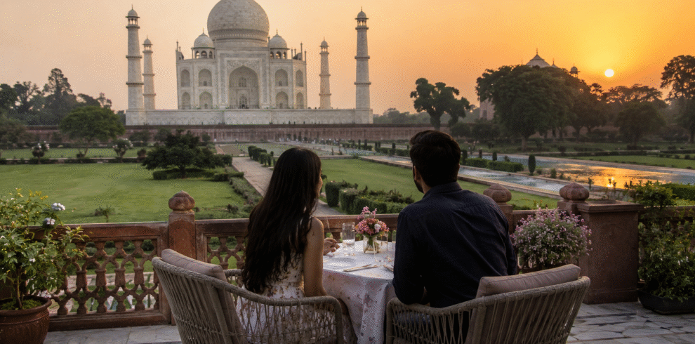 Romantic sunset dinner by the Taj Mahal