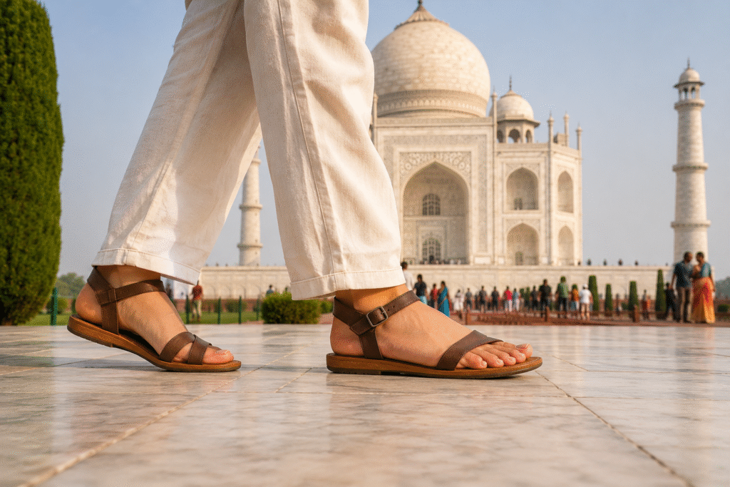 Comfortable shoes for Taj Mahal visit on marble pathway