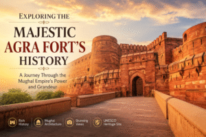 Agra Fort history tour in India with Mughal architecture and heritage travel experience by Taj Explorer