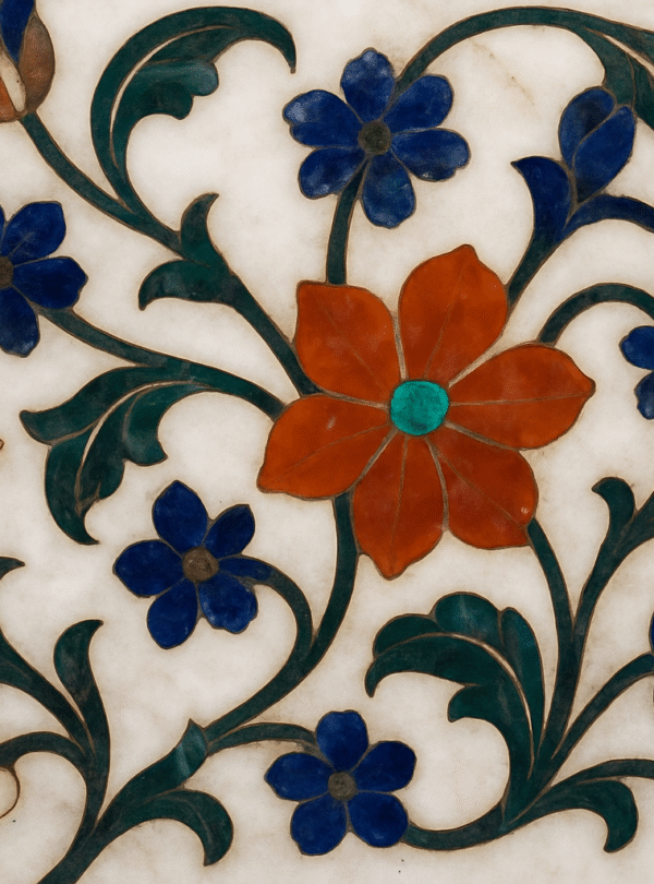 Close up of the intricate Pietra Dura marble inlay work