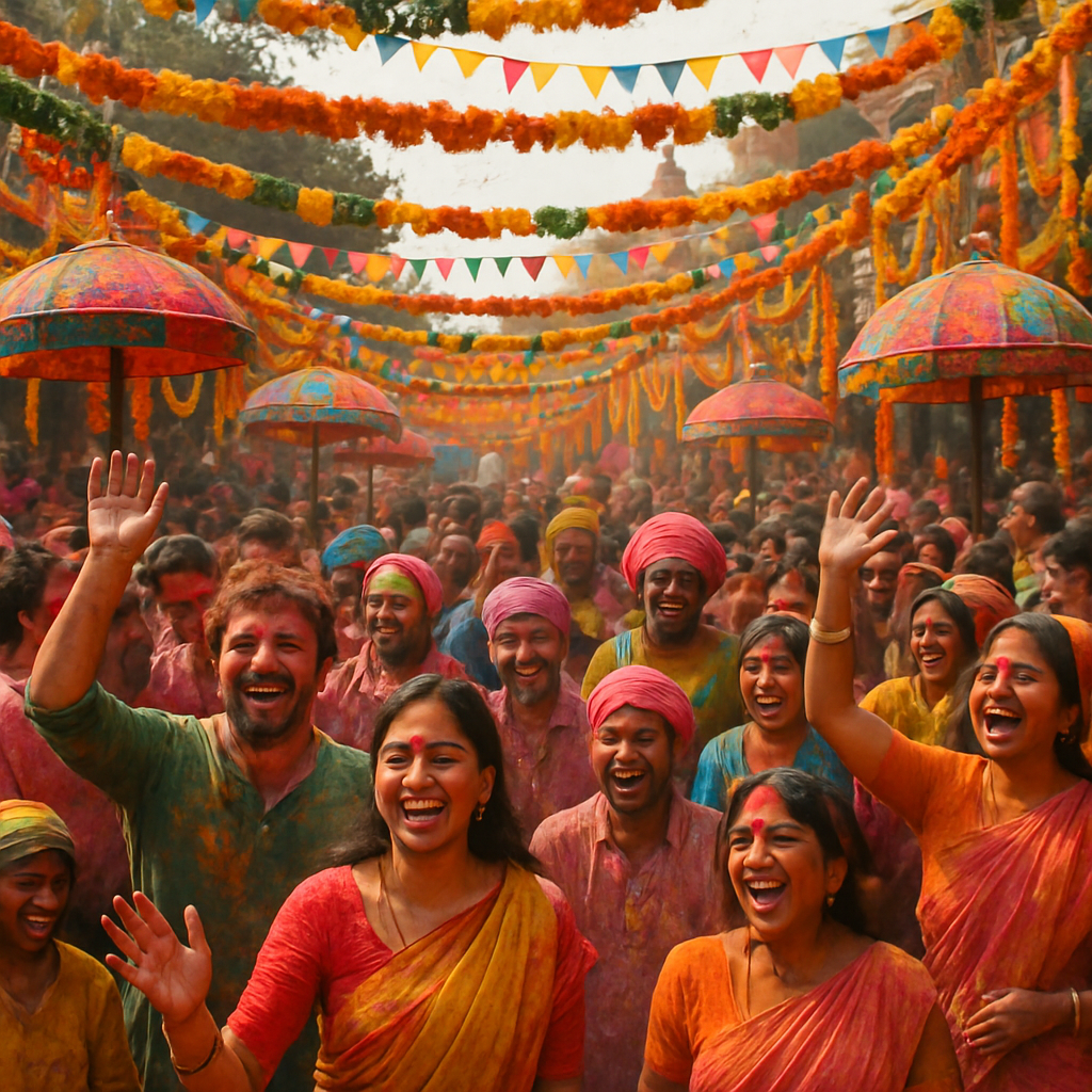 An exotic Indian festival with colorful decorations and joyful participants