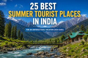 Best summer tourist places in India with Himalayan mountain valley and scenic river landscape