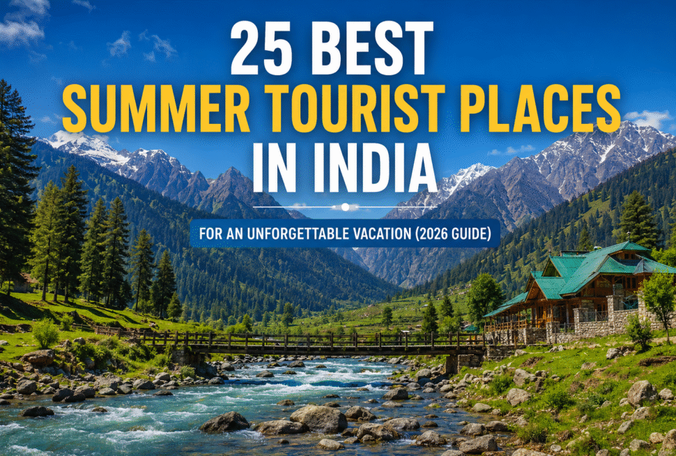 Best summer tourist places in India with Himalayan mountain valley and scenic river landscape