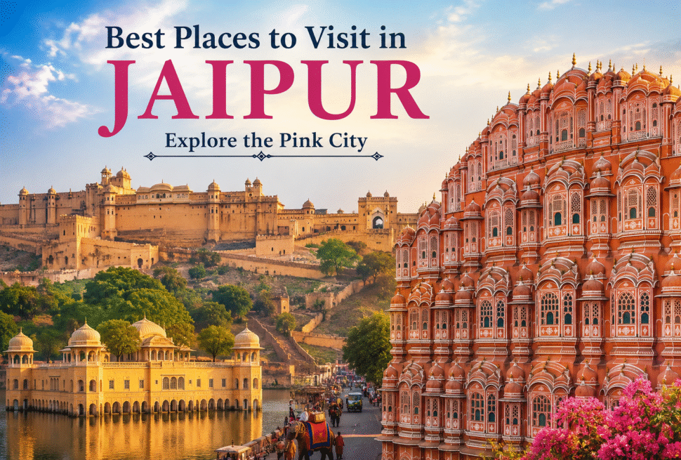 Best Places to Visit in Jaipur featuring Amber Fort, Hawa Mahal, City Palace and Jaipur famous places to visit in Rajasthan