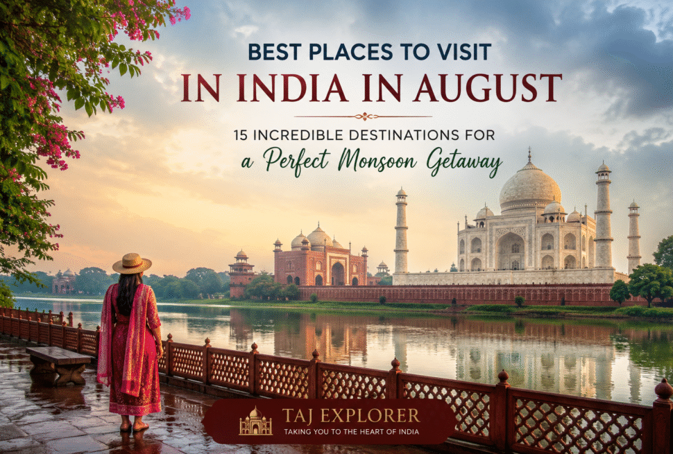 best places to visit in India in August featuring the Taj Mahal in Agra during monsoon season