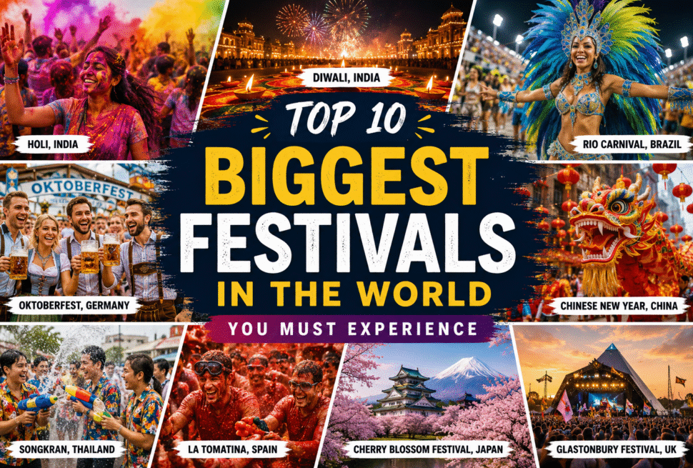 Biggest festival in the world featuring Holi, Diwali, Rio Carnival, Oktoberfest, Chinese New Year and other famous festivals
