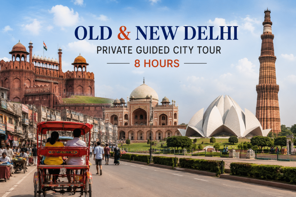 Old and New Delhi Tour showcasing Jama Masjid, Qutub Minar, Lotus Temple and Chandni Chowk in Delhi