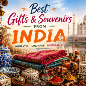 Best gifts and souvenirs from India featuring authentic handicrafts, Pashmina shawls, blue pottery, spices, marble inlay art, and the Taj Mahal.