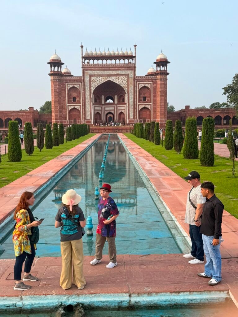 Travellers exploring the Taj Mahal complex during a Classic Rajasthan Tour in Agra