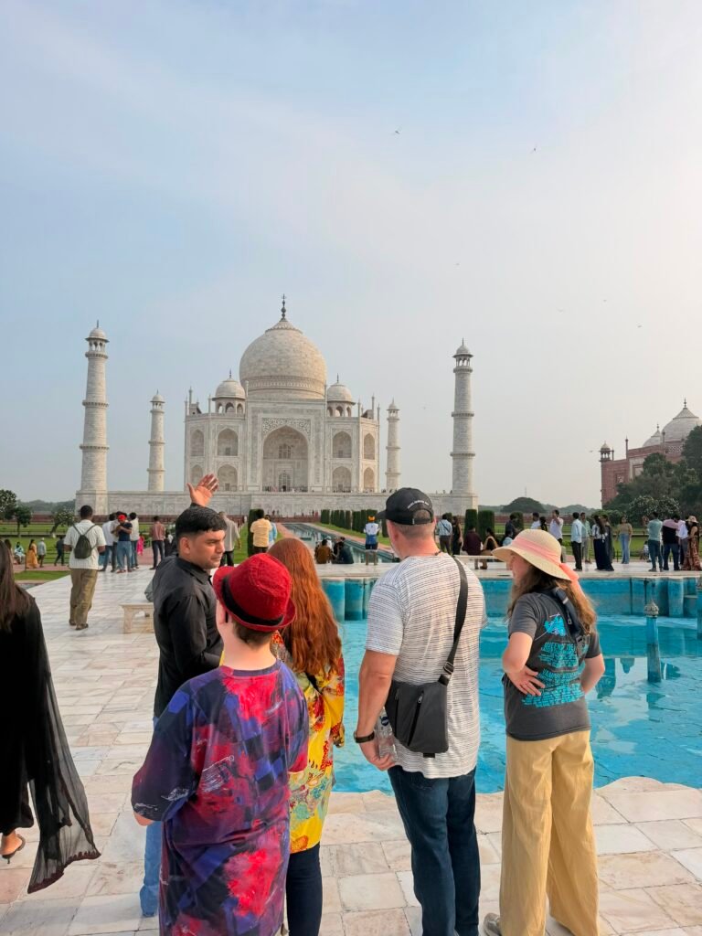 Travellers visiting the Taj Mahal during a Classic Rajasthan Tour in Agra