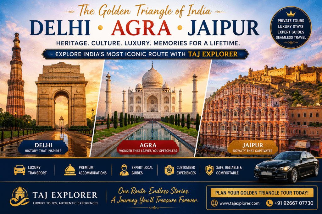 Golden Triangle Tour featuring Delhi, Agra, and Jaipur among the best places to visit in India, top places to visit in India, tourist places to visit in India, famous tourist places in India, and India travel destinations