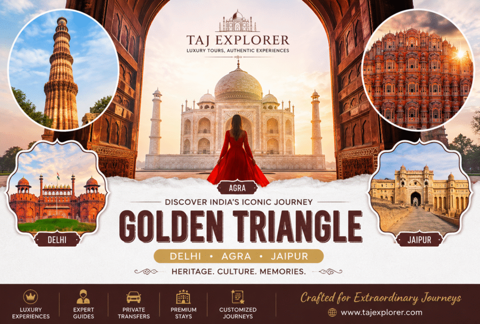 Golden Triangle India luxury tour covering Delhi Agra Jaipur with Taj Explorer