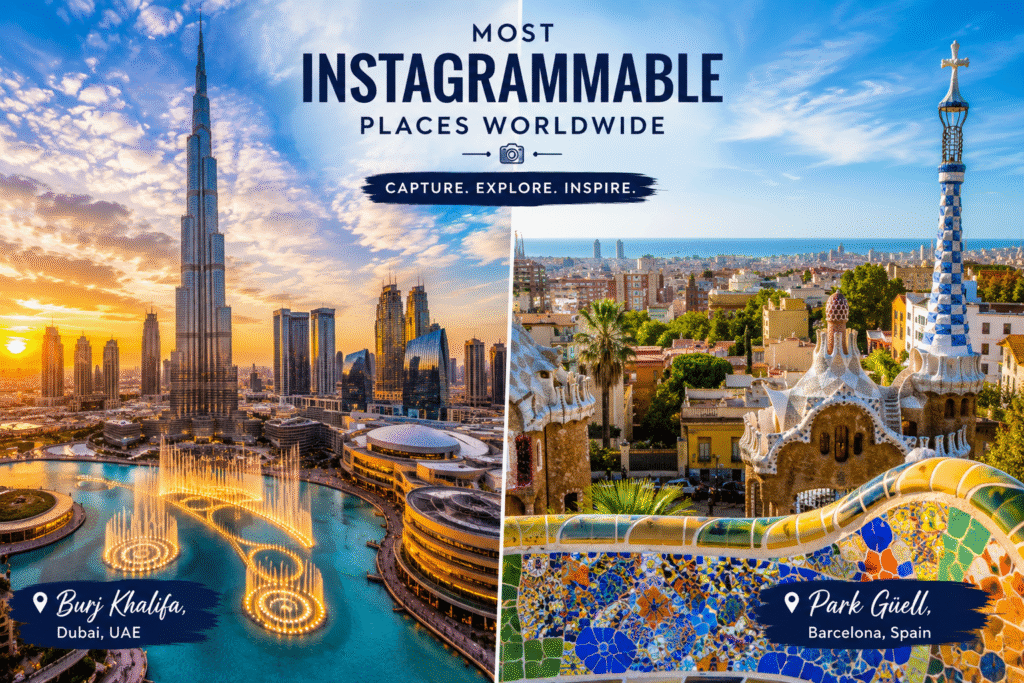 Burj Khalifa Dubai skyline luxury travel destination and one of the most instagrammable places worldwide