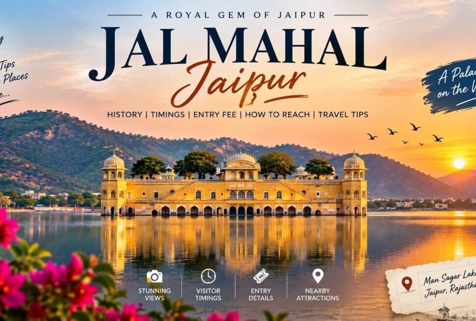 Jal Mahal Jaipur in Man Sagar Lake with Aravalli Hills at sunset