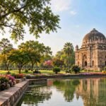 Best parks in Delhi with lush green gardens, a peaceful pond, and historic Mughal-style architecture