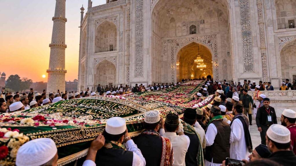 Taj Mahal Urs Chadar Poshi ceremony with visitors in Agra